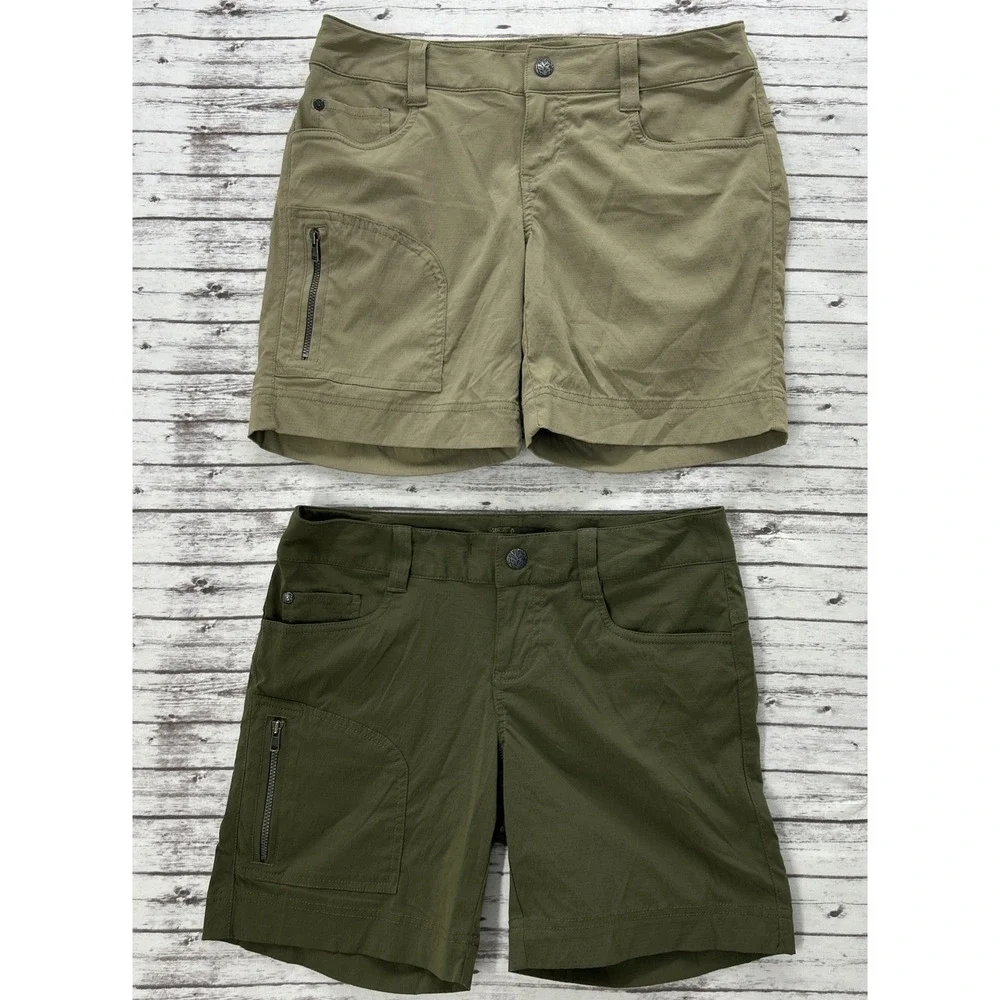 Lot of 2 Prana Haze Tan Green Ripstop Stretch Cargo Shorts W3HAZE115 Size 0
